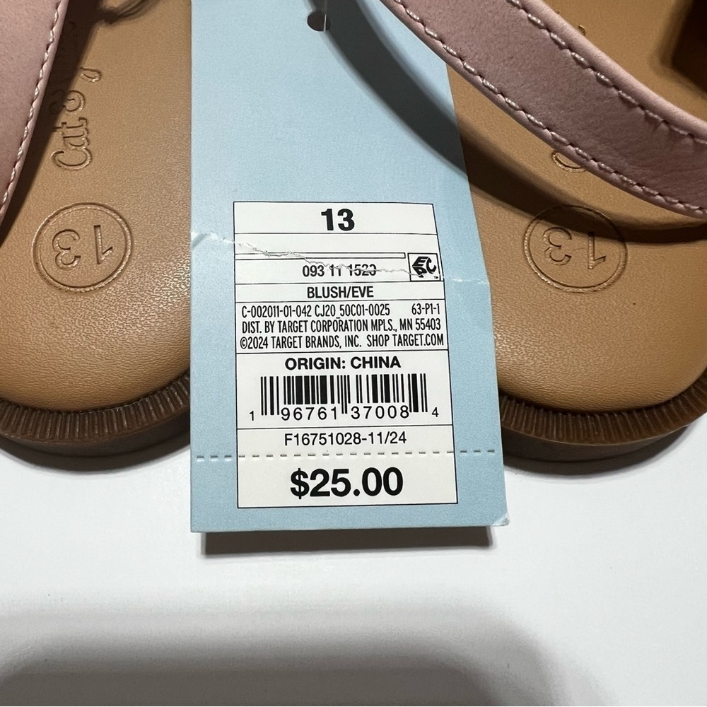 NWT Cat & Jack Kids Eve Pink Pearl-Studded Sandals Size 13 - Picture 3 of 4
